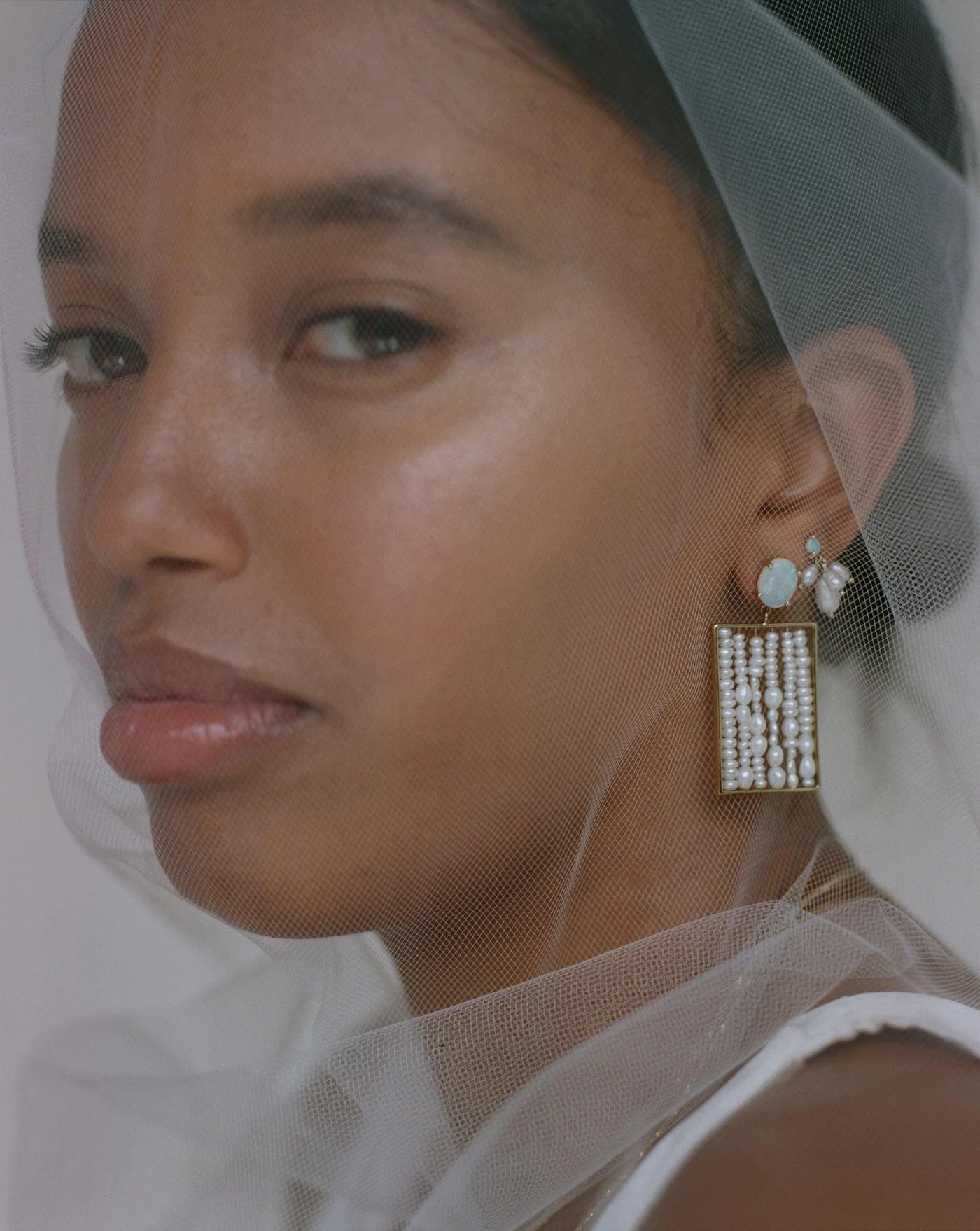 wwake / cloudburst earring - opal + pearl - single