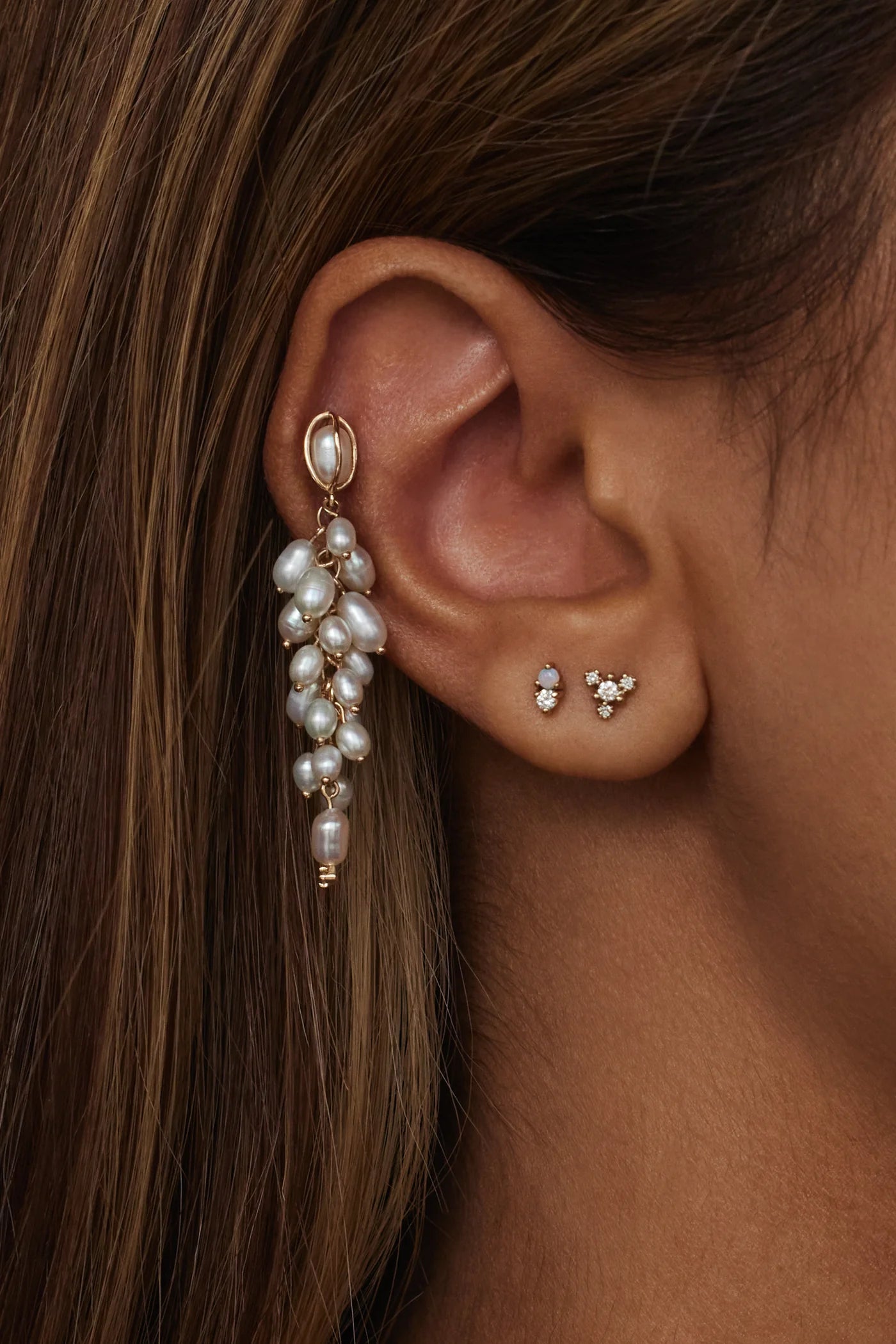 wwake / shadow earrings - diamond + pearl
