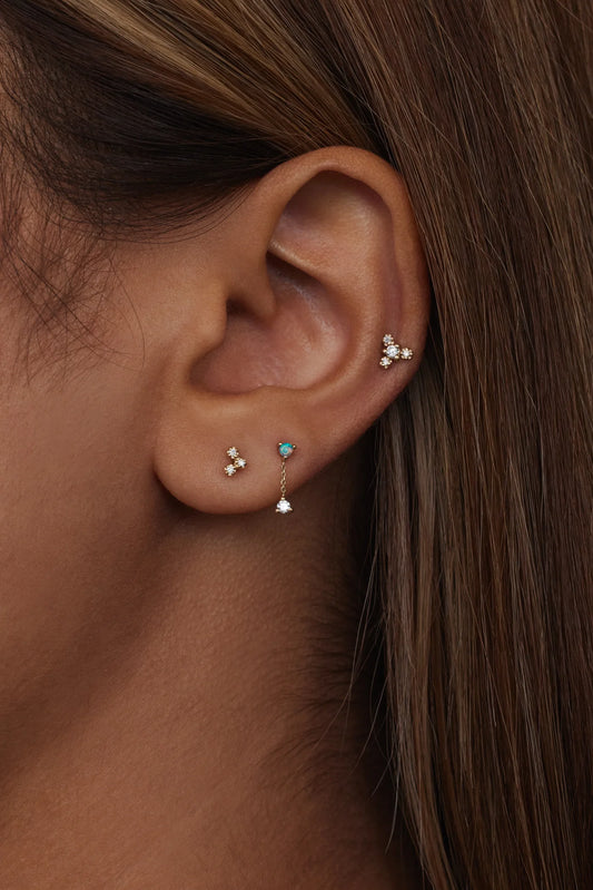 wwake / small two-step chain earring - opal + diamond - single