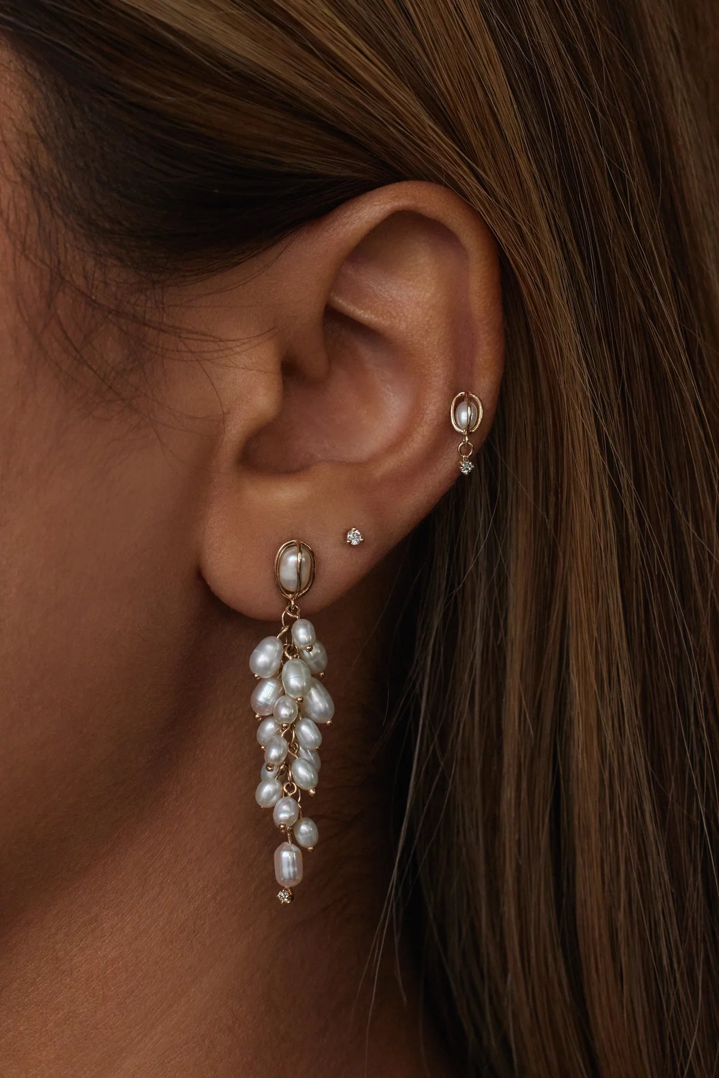 wwake / shadow earrings - diamond + pearl