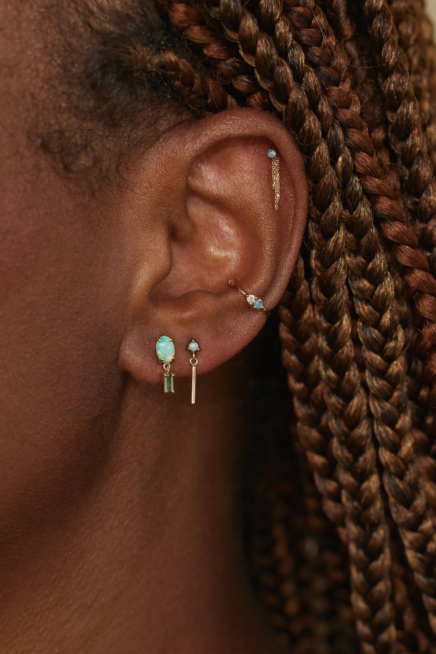 wwake / opal bar link earring - single