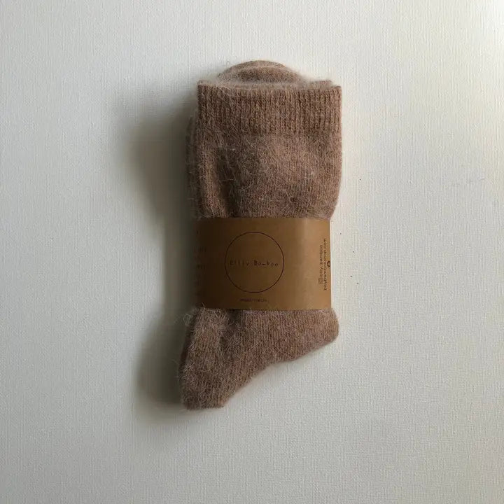 billy bamboo / neutral fluffy angora socks