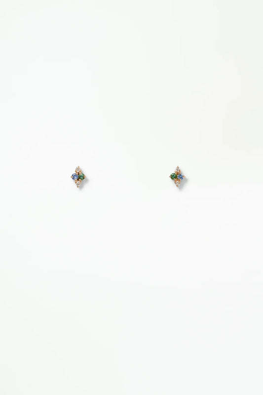 wwake / covey stud earrings - sapphire + tourmaline + diamond