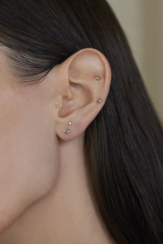 wwake / covey stud earrings - sapphire + tourmaline + diamond