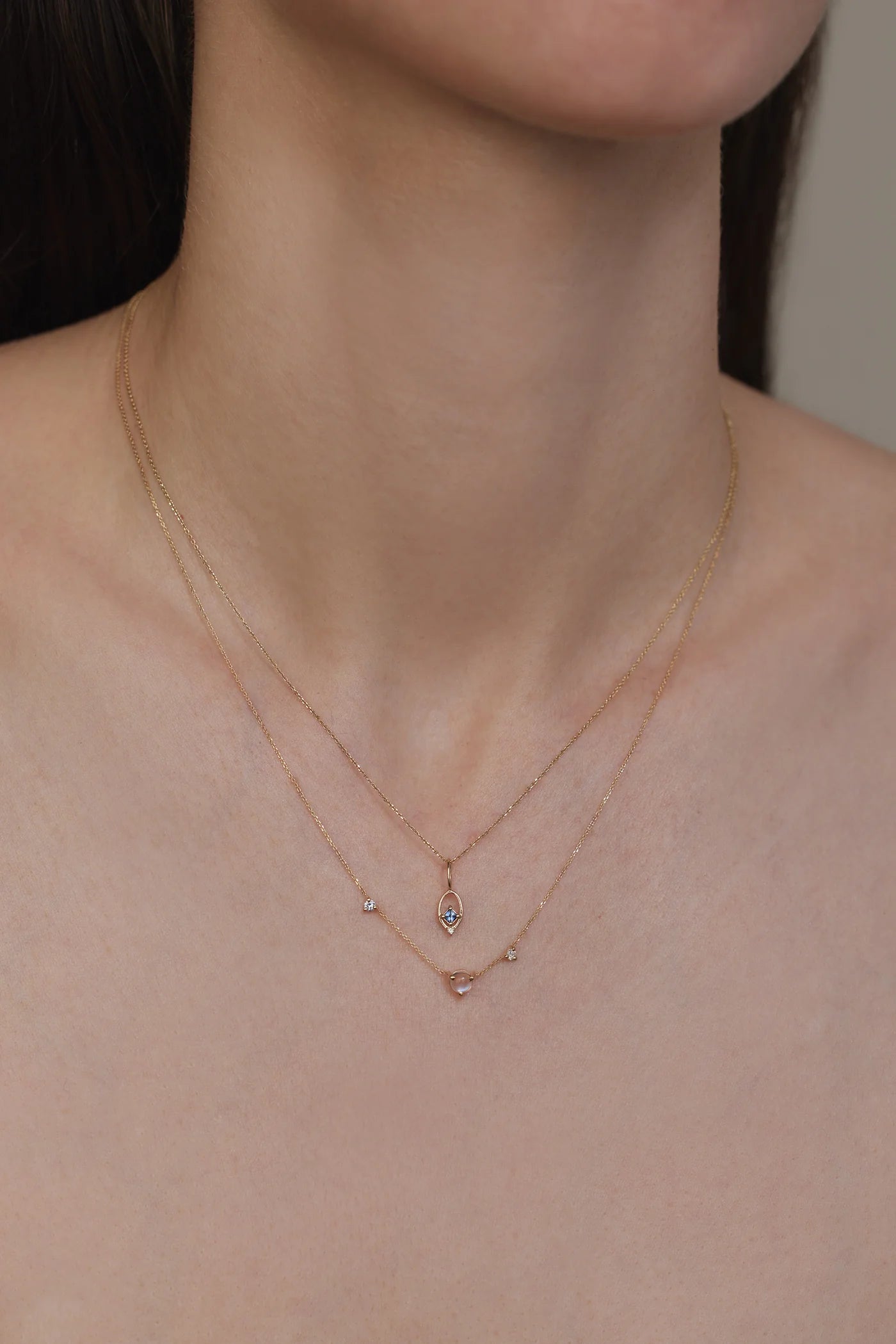 wwake / two pendant charm - sapphire + diamond