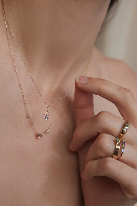 wwake / two pendant charm - sapphire + diamond