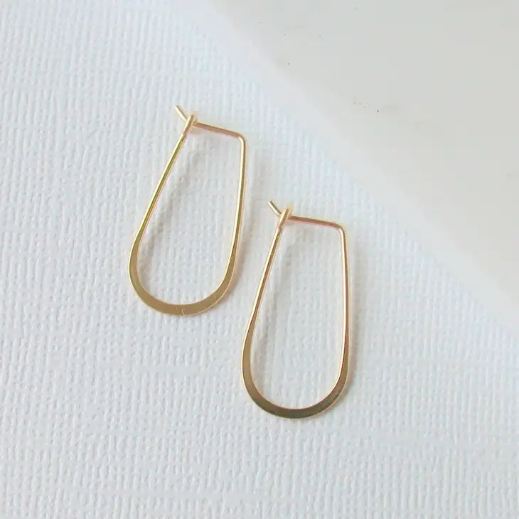 small slender teardrop shape hoop earrings