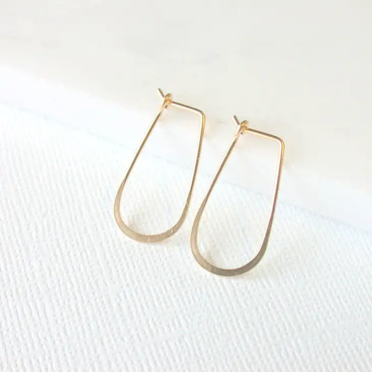 small slender teardrop shape hoop earrings