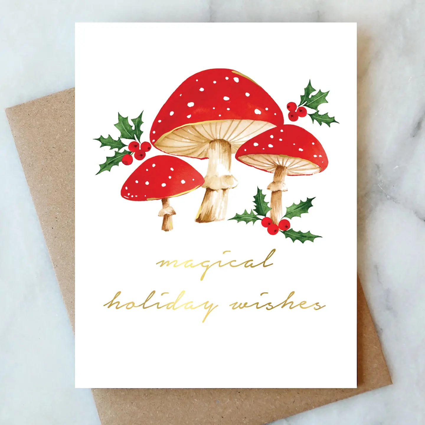 magical holiday mushrooms greeting card