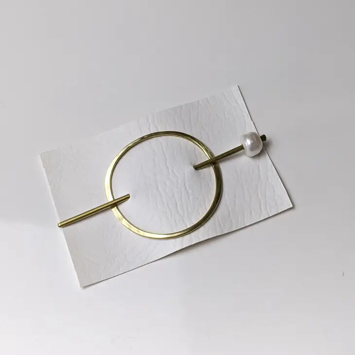 oval brass hair slide + pearl stick