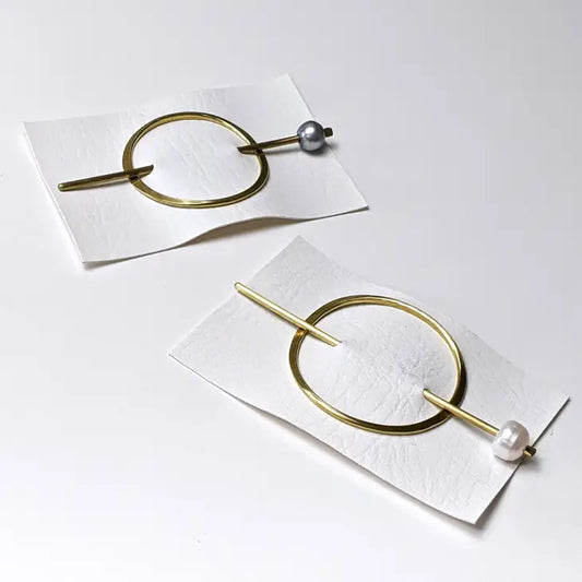 oval brass hair slide + pearl stick