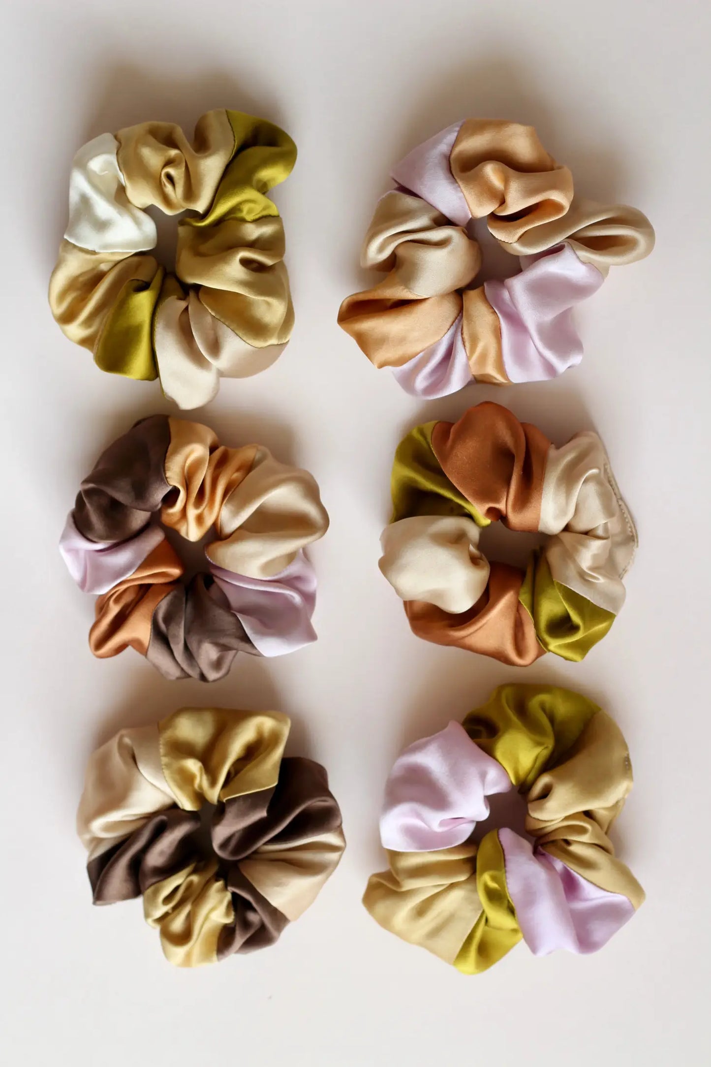 naturally dyed silk patchwork scrunchie