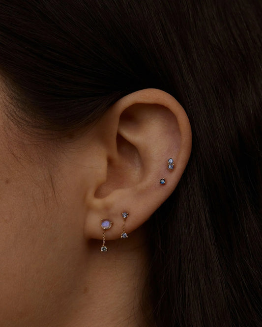 wwake / large two-step chain earrings - moonstone + sapphire