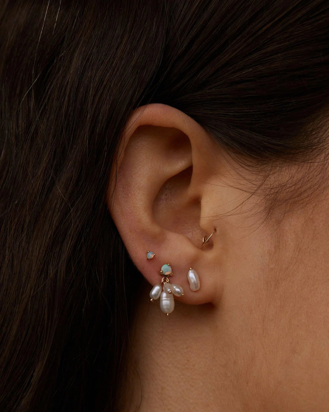 wwake / cloudburst earring - opal + pearl - single
