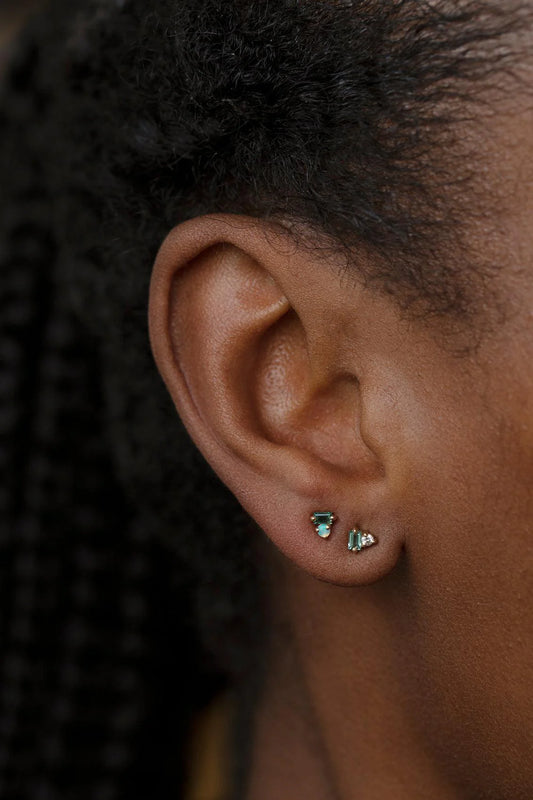 wwake / column stud earring - tourmaline + diamond - single