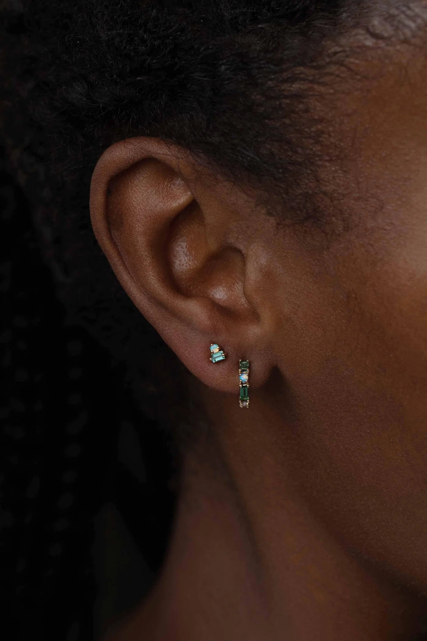 wwake / column stud earring - tourmaline + diamond - single