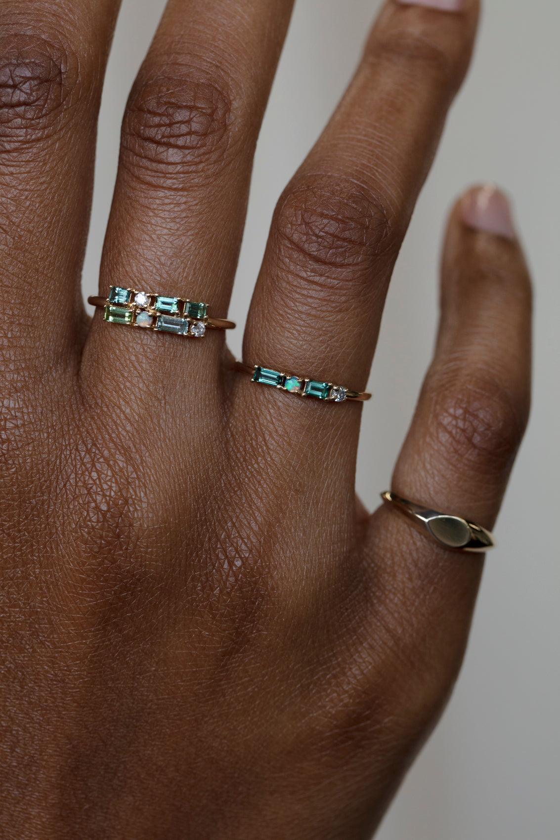 wwake / pillar ring - tourmaline + opal + diamond