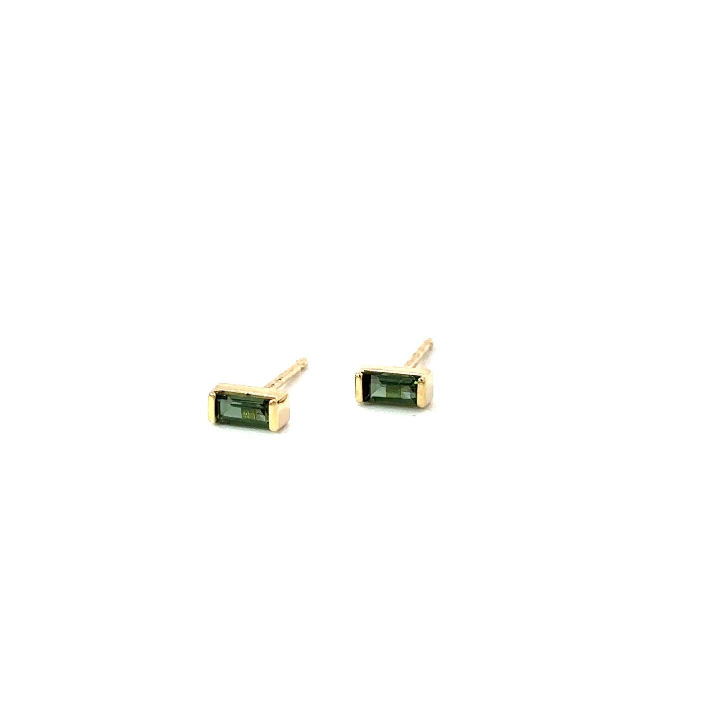 green tourmaline baguette channel-set stud earrings