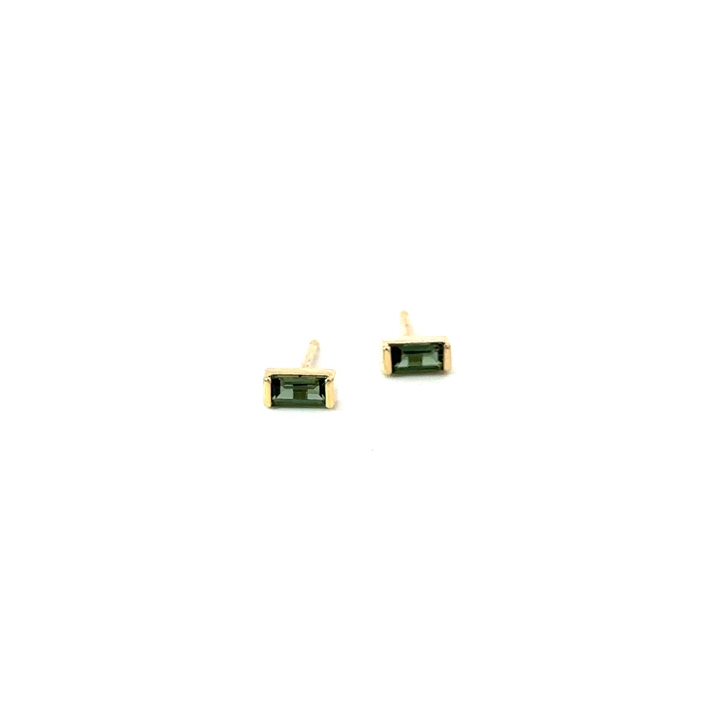 green tourmaline baguette channel-set stud earrings