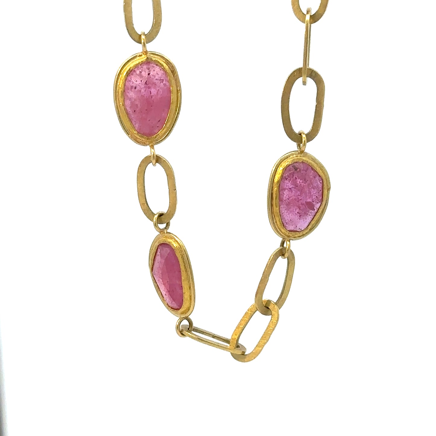 rose-cut pink sapphire oval rolled link chain necklace