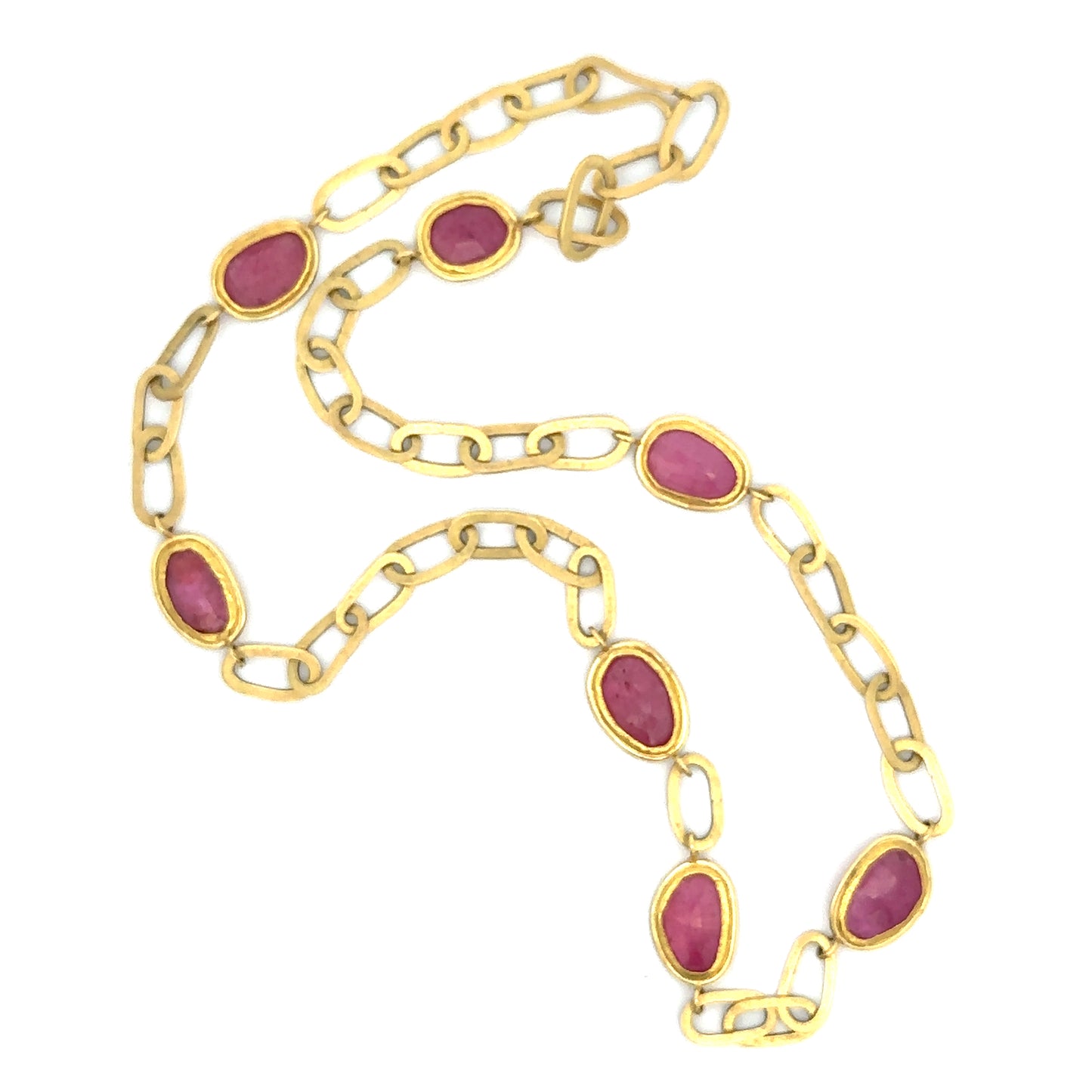rose-cut pink sapphire oval rolled link chain necklace