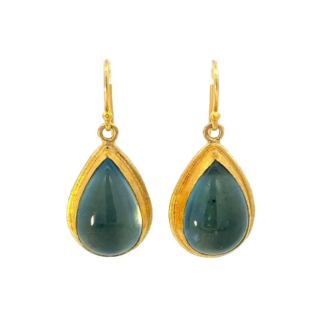 aquamarine cabochon teardrop dangle earrings