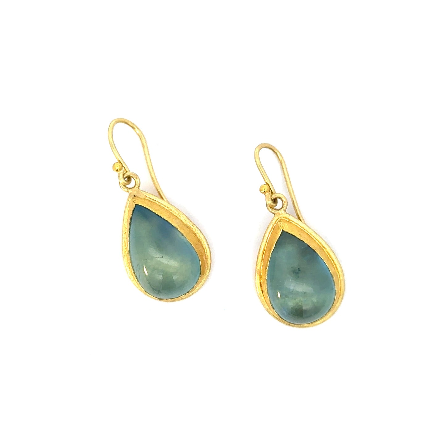 aquamarine cabochon teardrop dangle earrings