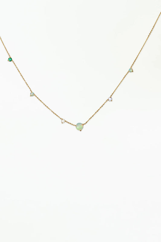 wwake / linear chain necklace - opal + diamond + sapphire + emerald