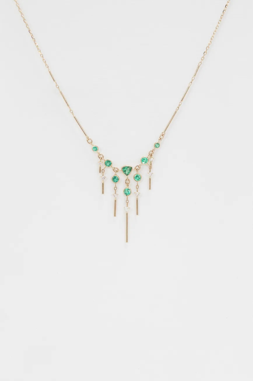 triangle & dangling emerald with diamonds necklace