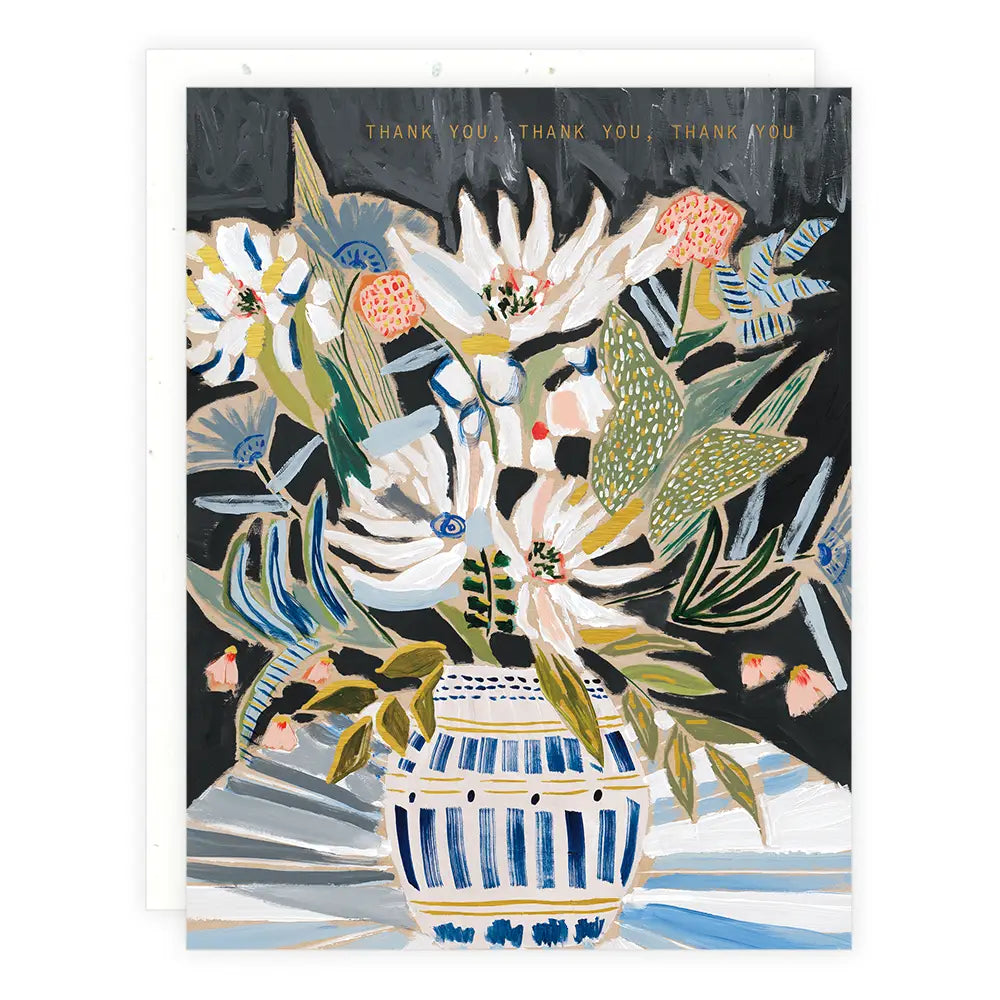 blue white floral thank you card