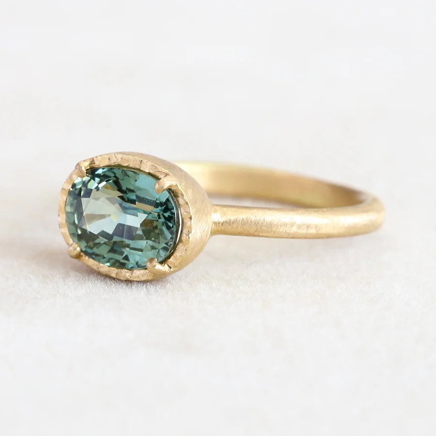 textured halo solitaire ring - green sapphire