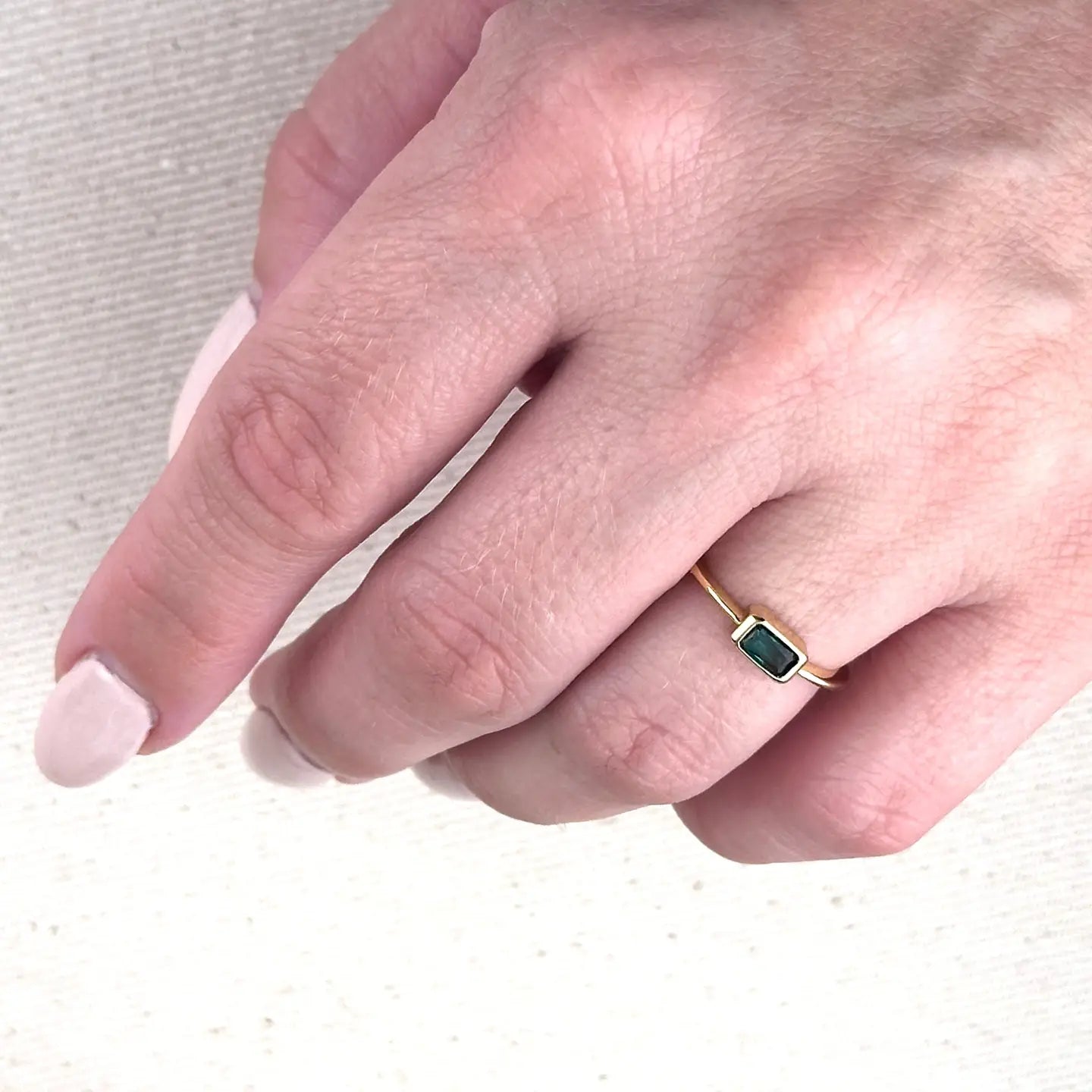 rectangle bezel stone ring - green cz