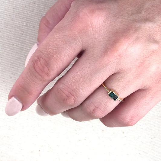 rectangle bezel stone ring - green cz