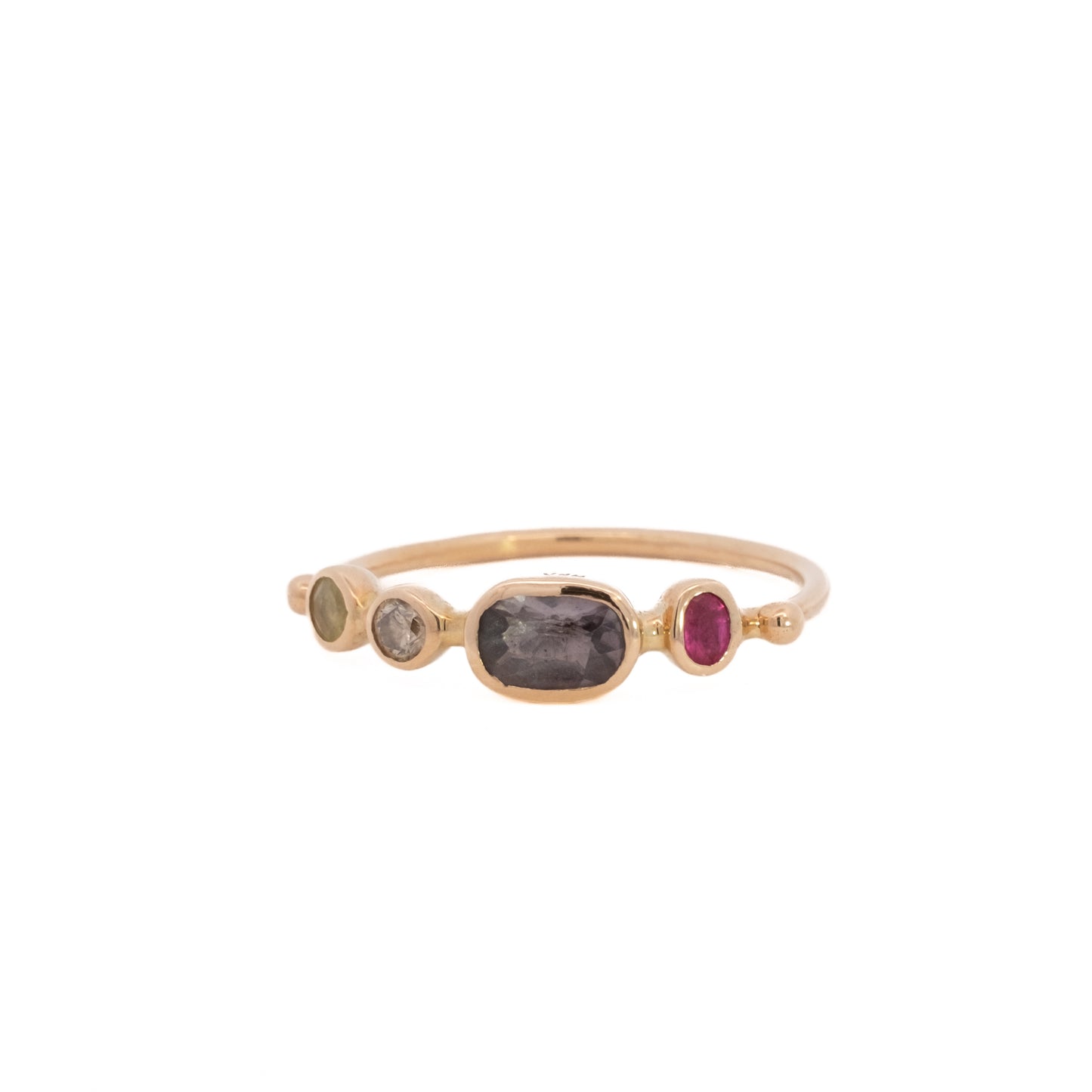 simple ring band - chrysoberyl + diamond + sapphire + garnet