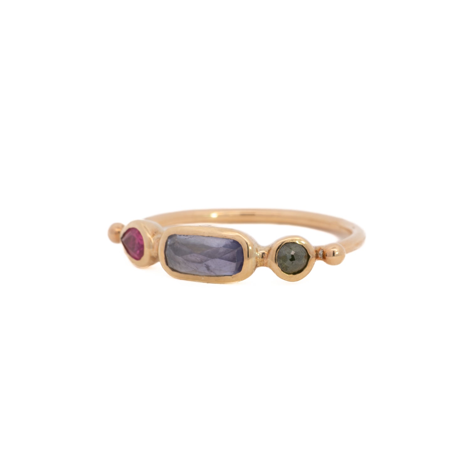 simple ring band - pink spinel + tanzanite + diamond