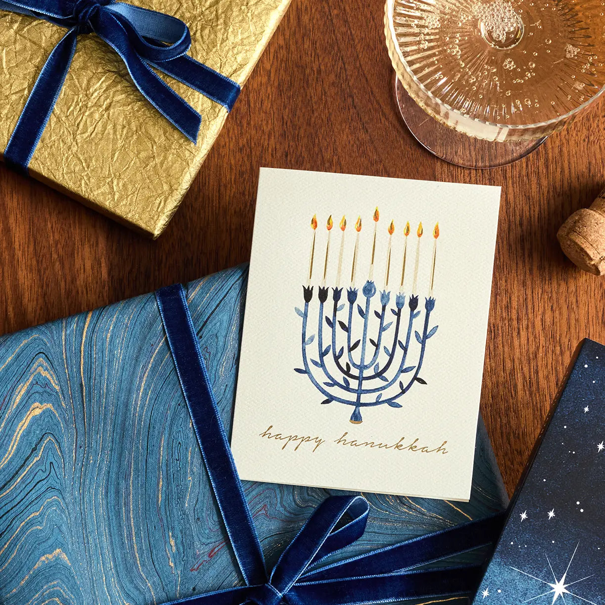 bright menorah hanukkah holiday greeting card