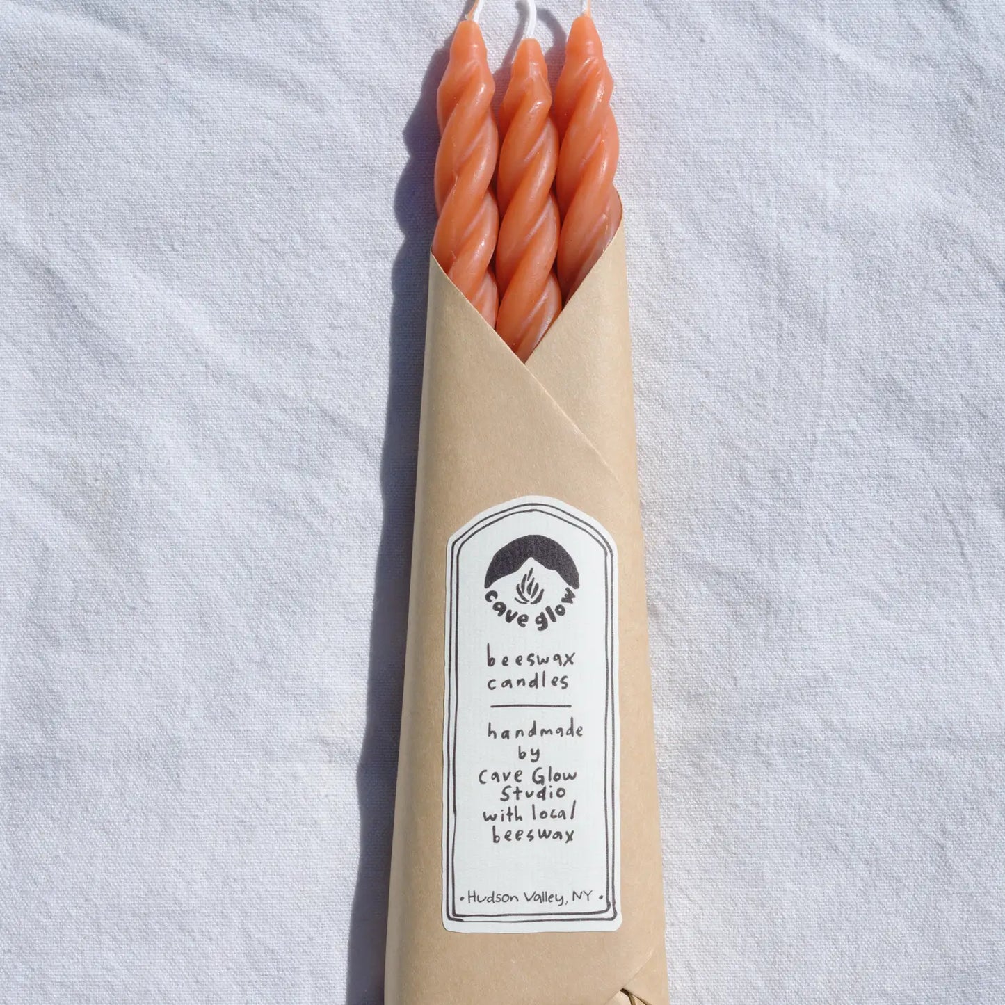 tapered spiral beeswax candles - burnt orange