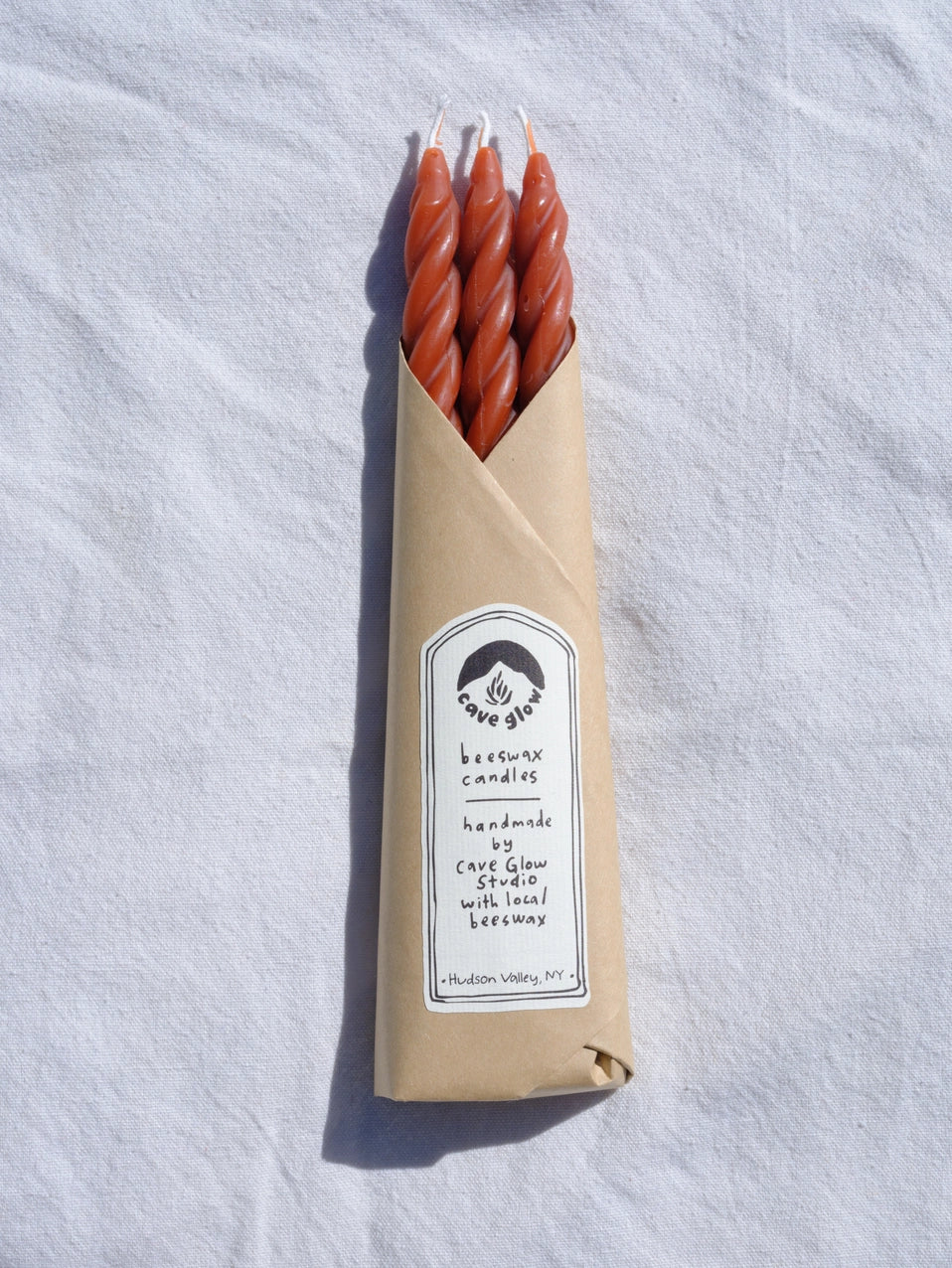 tapered spiral beeswax candles - warm brown