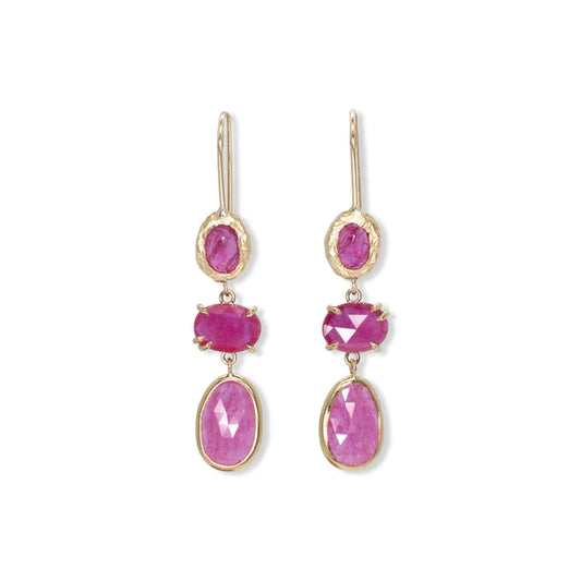 triple drop earrings - ruby