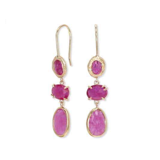 triple drop earrings - ruby