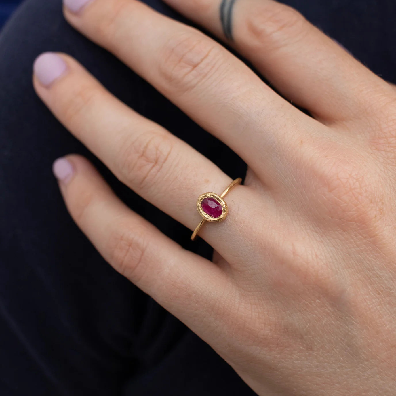 oval horizontal stone ring - ruby
