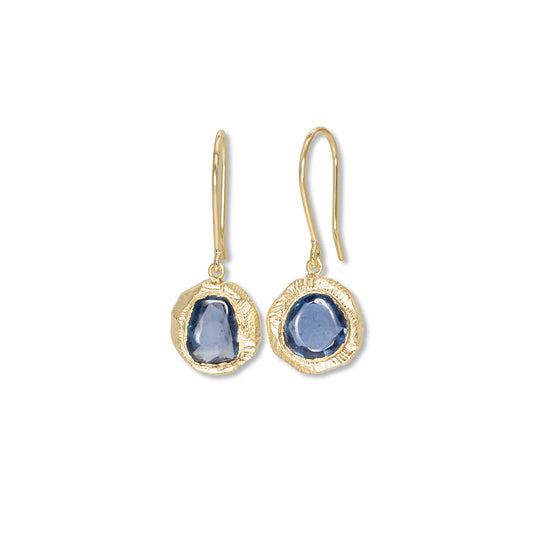 carved drop earrings - medium blue sapphire