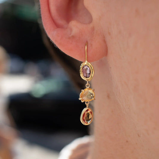 triple drop earrings - sunset rainbow sapphires