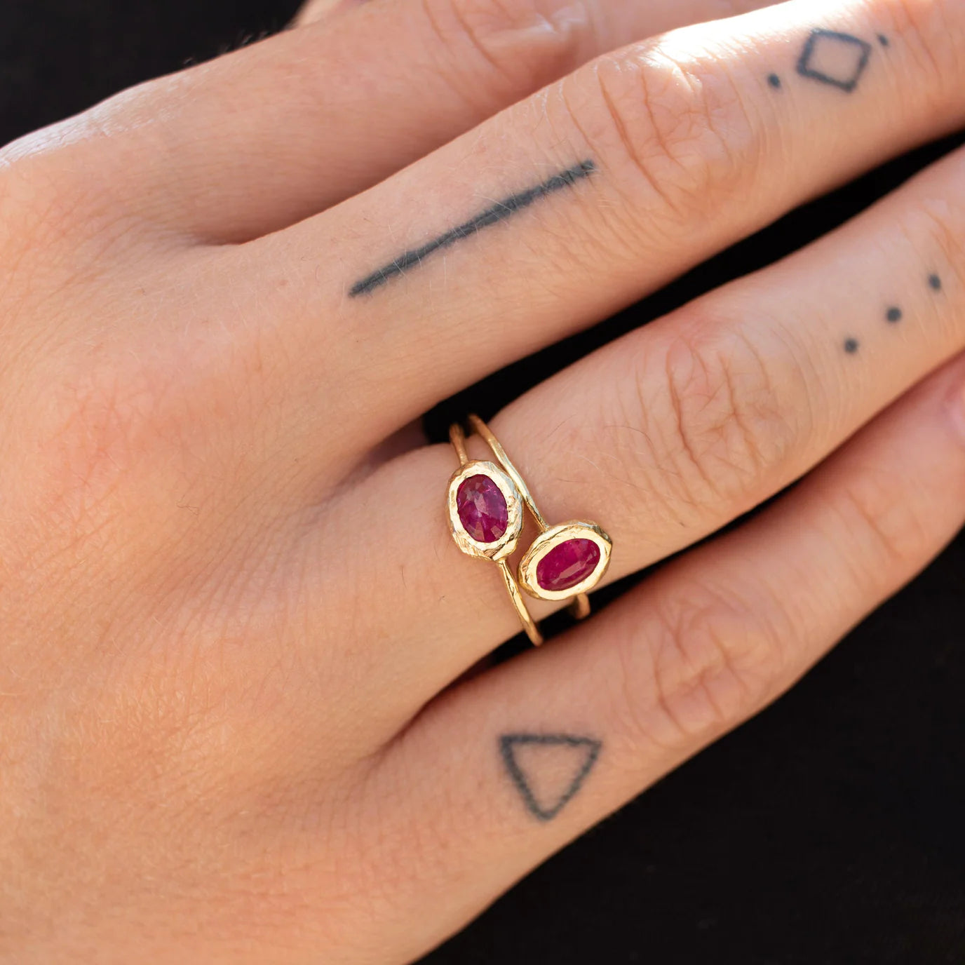 oval horizontal stone ring - ruby
