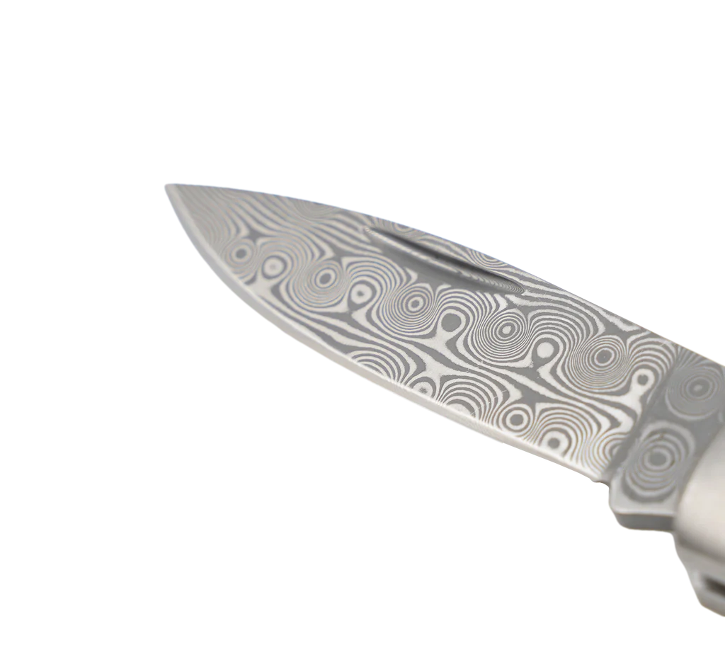 santa fe stoneworks / vein turquoise titanium damascus lockback knife - 3"