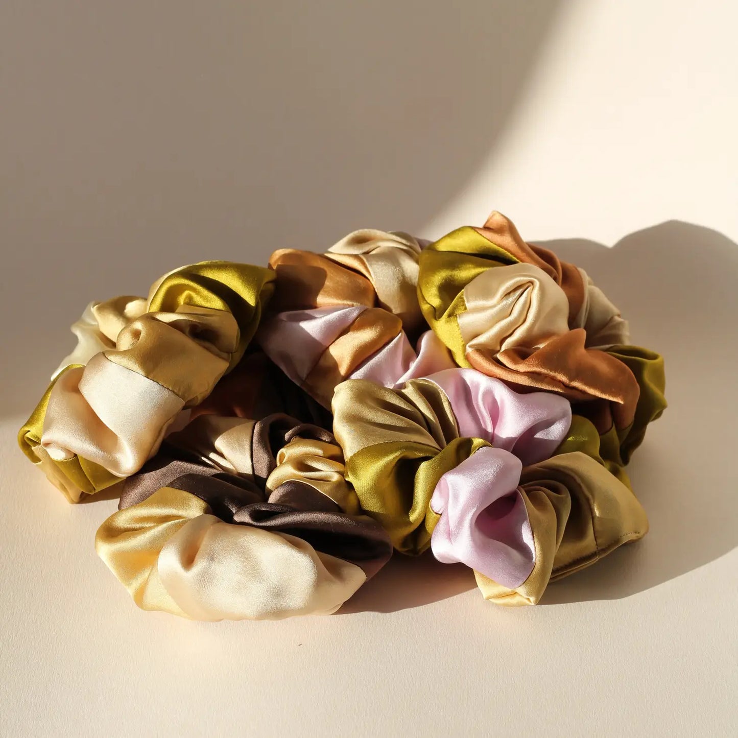 naturally dyed silk patchwork scrunchie