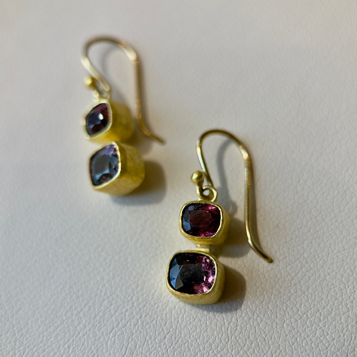 faceted spinel double drop dangle earrings
