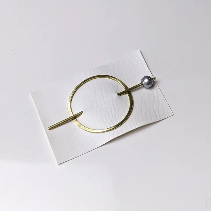 oval brass hair slide + pearl stick