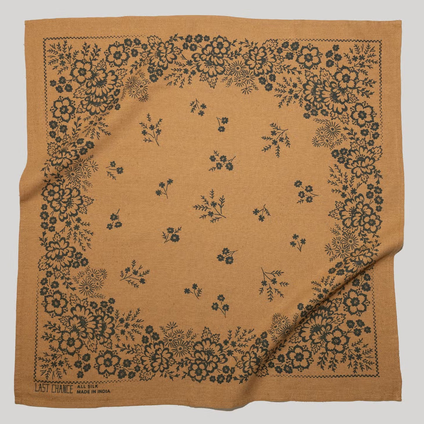 natural dye raw silk bandana - ochre field