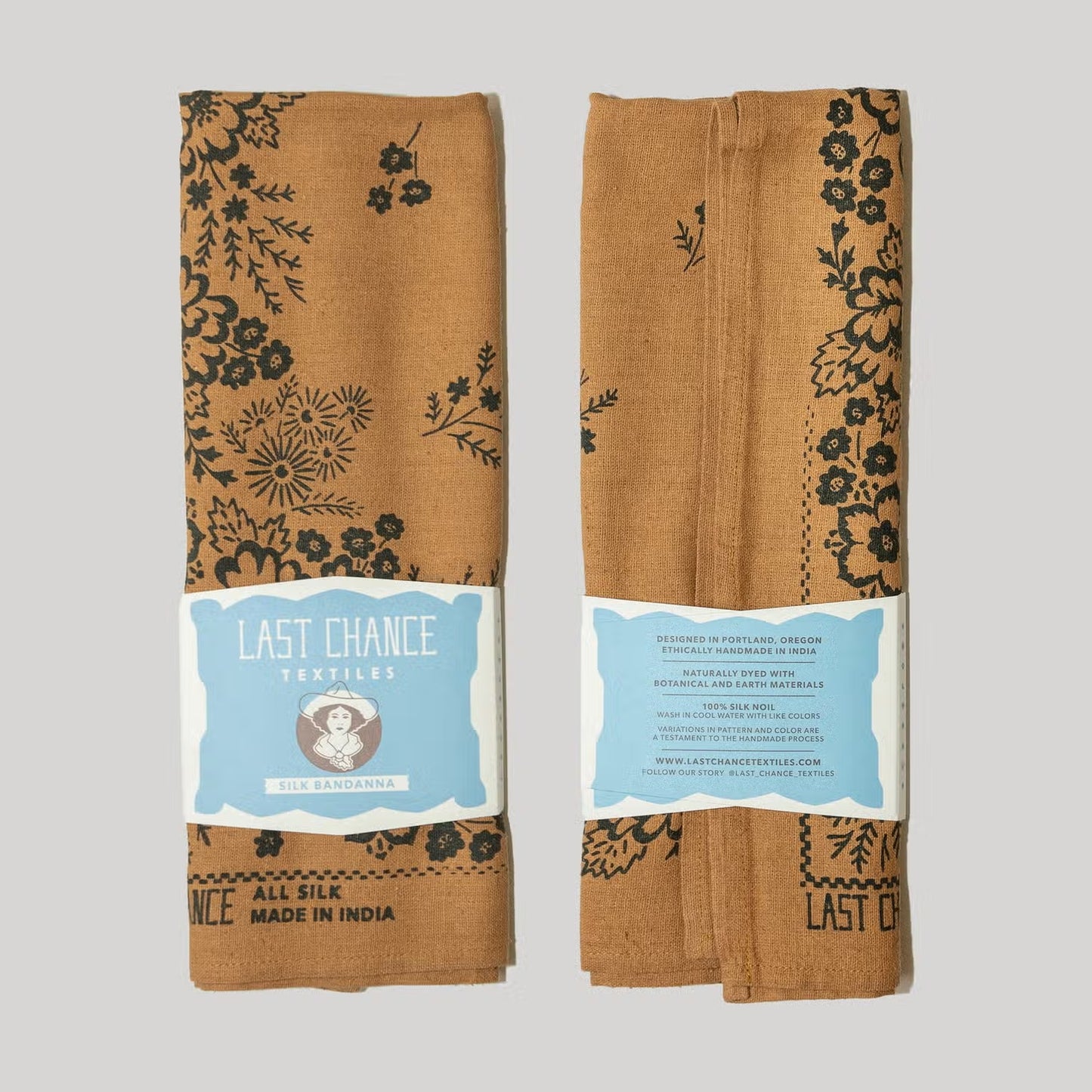 natural dye raw silk bandana - ochre field